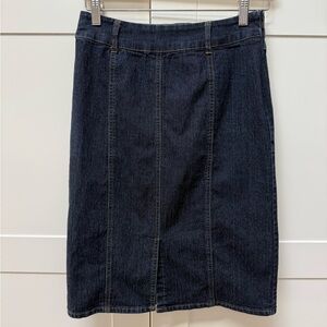 Denim Pencil Skirt with front slit Stretch Fabric Dark Wash Size Small